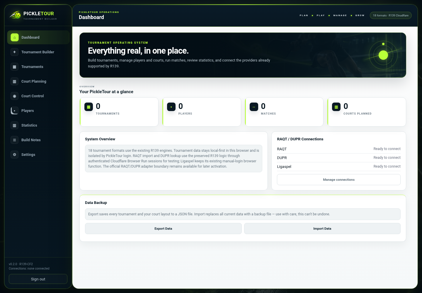 PICKLETOUR dashboard